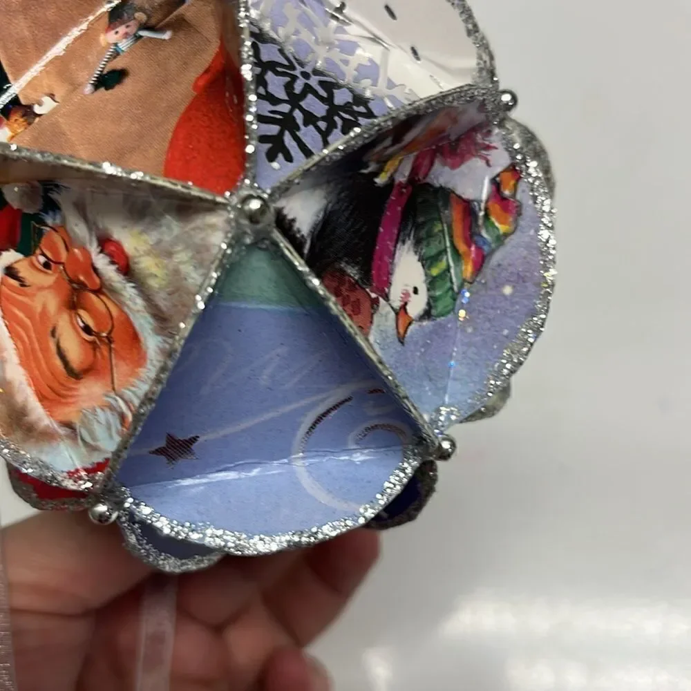 Recycled Christmas Cards Handmade Ornaments Set of two- Diameter 4”